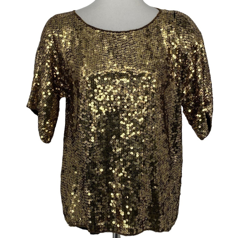 Joseph Le Bon Gold Sequin Glam Top 100% Silk lining women's size large